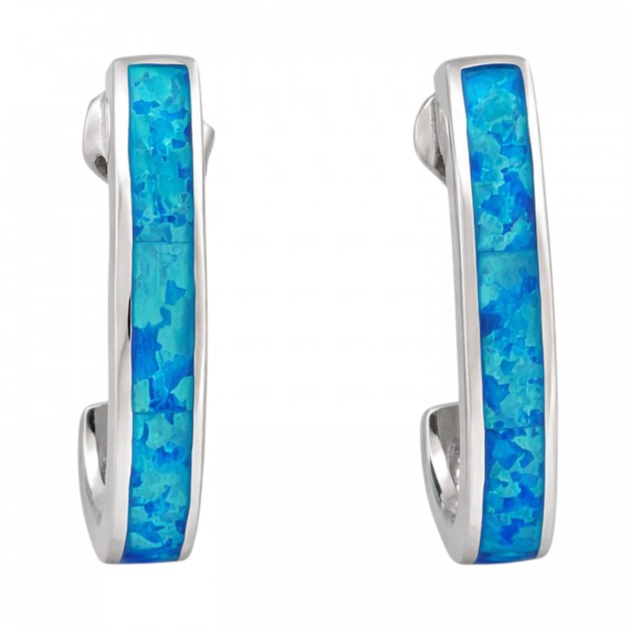 kolczyki srebrne wkrętki z niebieskim opalem prostokątne eleganckie damskie
