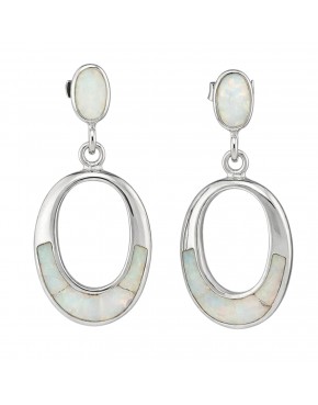 kolczyki srebrne wkrętki z jasnym opalem owalne eleganckie wiszące