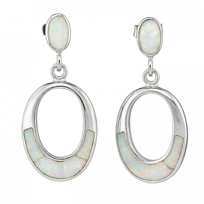 kolczyki srebrne wkrętki z jasnym opalem owalne eleganckie wiszące