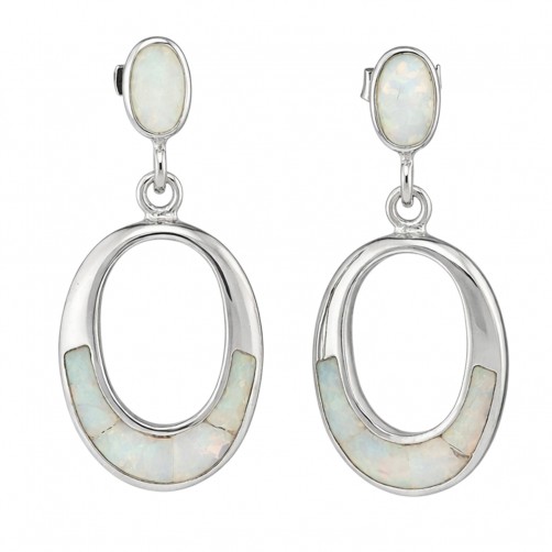 kolczyki srebrne wkrętki z jasnym opalem owalne eleganckie wiszące