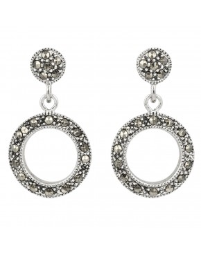 kolczyki srebrne z markazytami wkrętki koła wiszące eleganckie vintage