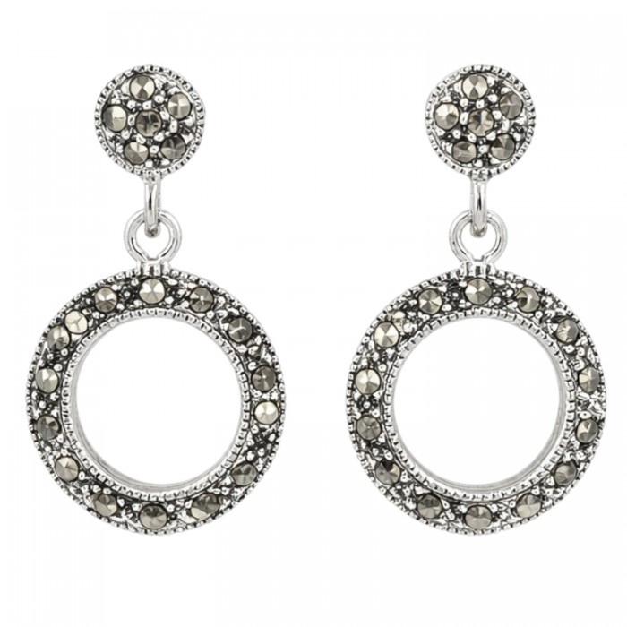 kolczyki srebrne z markazytami wkrętki koła wiszące eleganckie vintage