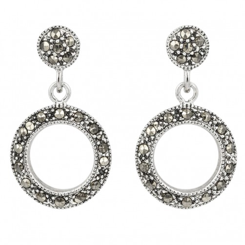 kolczyki srebrne z markazytami wkrętki koła wiszące eleganckie vintage