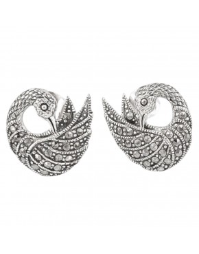 kolczyki srebrne z markazytami łabędzie wkrętki eleganckie vintage