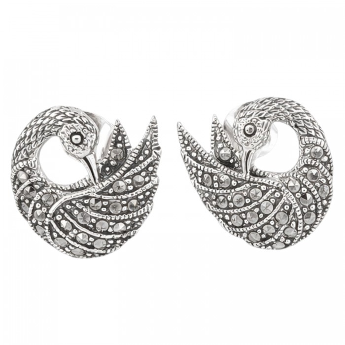 kolczyki srebrne z markazytami łabędzie wkrętki eleganckie vintage