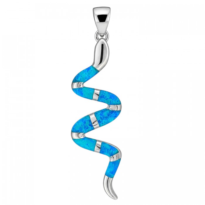 wisiorek srebrny wąż z niebieskim opalem elegancki nowoczesny