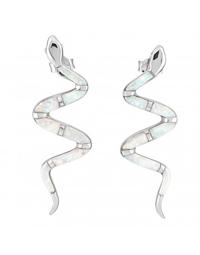 kolczyki srebrne wąż jasny opal długie eleganckie