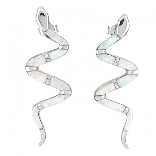 kolczyki srebrne wąż jasny opal długie eleganckie