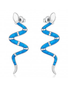 kolczyki srebrne wąż niebieski opal długie eleganckie