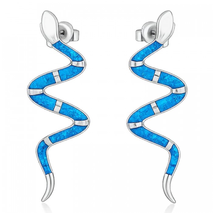 kolczyki srebrne wąż niebieski opal długie eleganckie