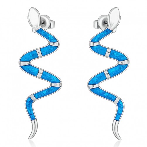 kolczyki srebrne wąż niebieski opal długie eleganckie