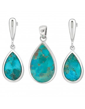 Komplet srebrny z turkusem kolczyki wkrętki i wisiorek naturalny kamień