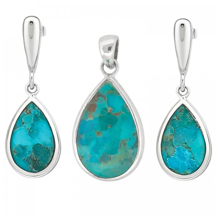 komplet srebrny turkus kolczyki wisiorek elegancki zestaw damski