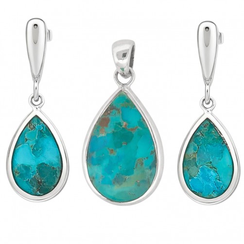 komplet srebrny turkus kolczyki wisiorek elegancki zestaw damski