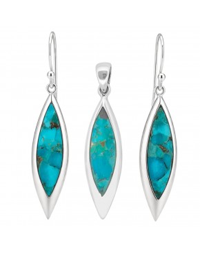 Komplet srebrny z naturalnym turkusem kolczyki wiszące i wisiorek elegancki