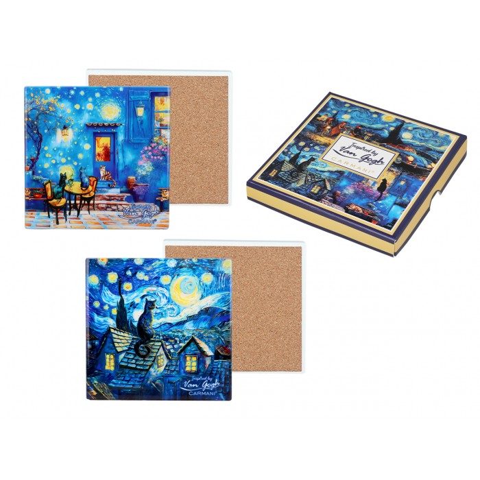 Kpl. 4 Podkładek ceramicznych - Inspirowane malarstwem V. van Gogh (mix 2 wzorów)(CARMANI) 008-3181