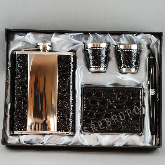 Zestaw piersiówka+papierośnica+kieliszki+długopis 6.8002