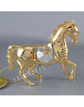 Złota figurka koń z kryształkami swarovskiego 122-0018