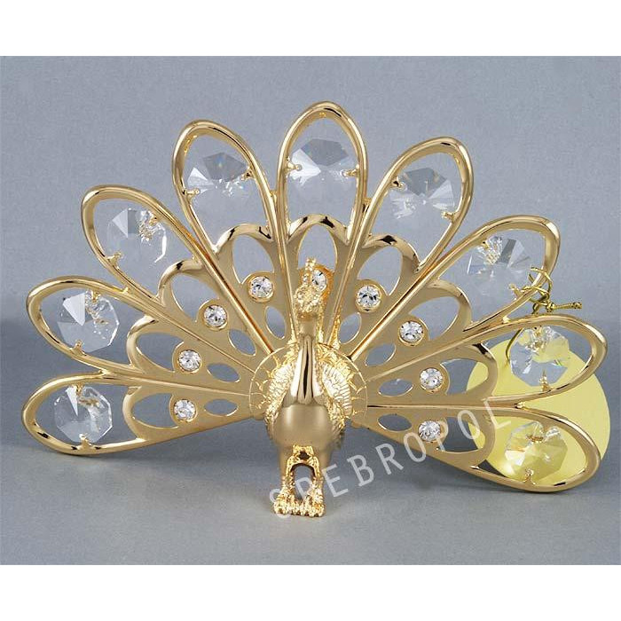 Złota figurka paw z kryształkami swarovskiego 122-0021