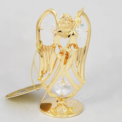 Złota figurka aniołek z kryształkami swarovskiego 122-0036