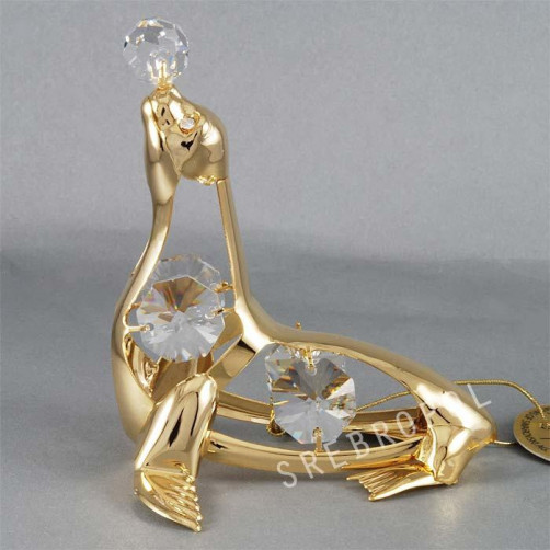 Złota figurka foka z kryształkami swarovskiego 122-0051