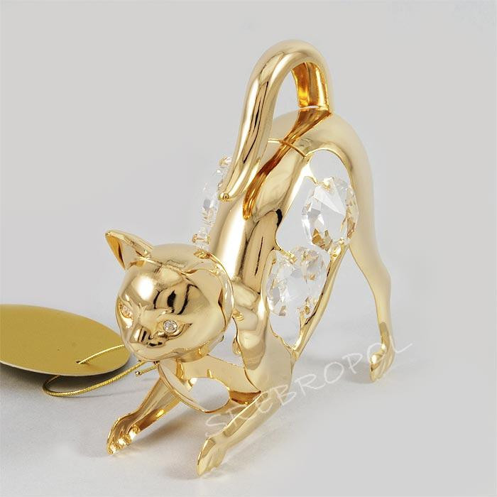 Złota figurka kotek z kryształkami swarovskiego 122-0155
