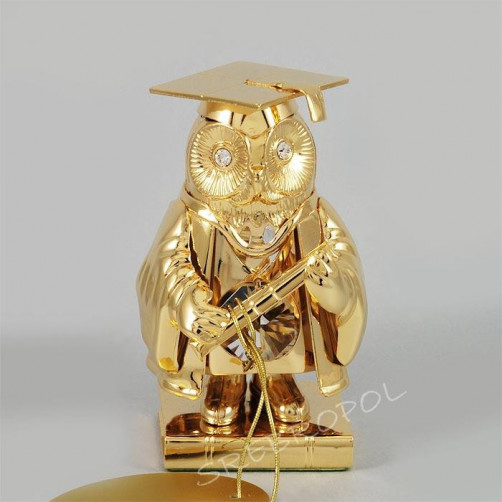 Złota figurka sowa na książce z kryształkami swarovskiego 122-0162