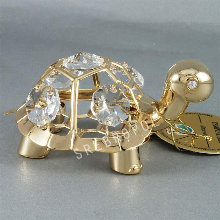Złota figurka żółw z kryształkami swarovskiego 122-0220