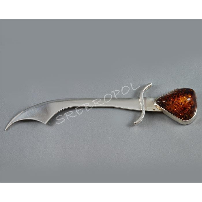 Srebrny nożyk do kopert z bursztynem NOZ MC168/0