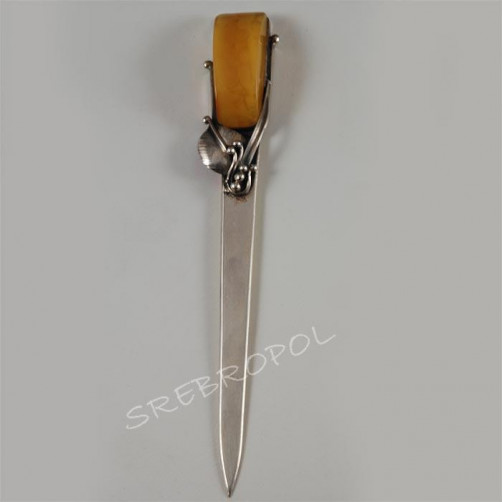 Srebrny nożyk do kopert z bursztynem NO-6 W118/0