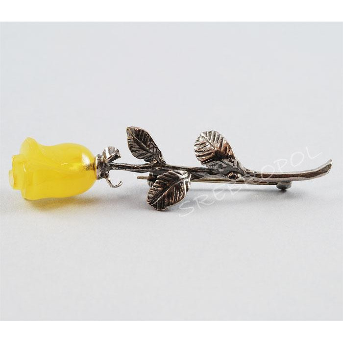 Broszka srebrna róża z bursztynem BR HE 24/5