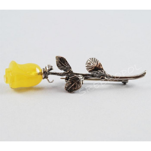 Broszka srebrna róża z bursztynem BR HE 24/5