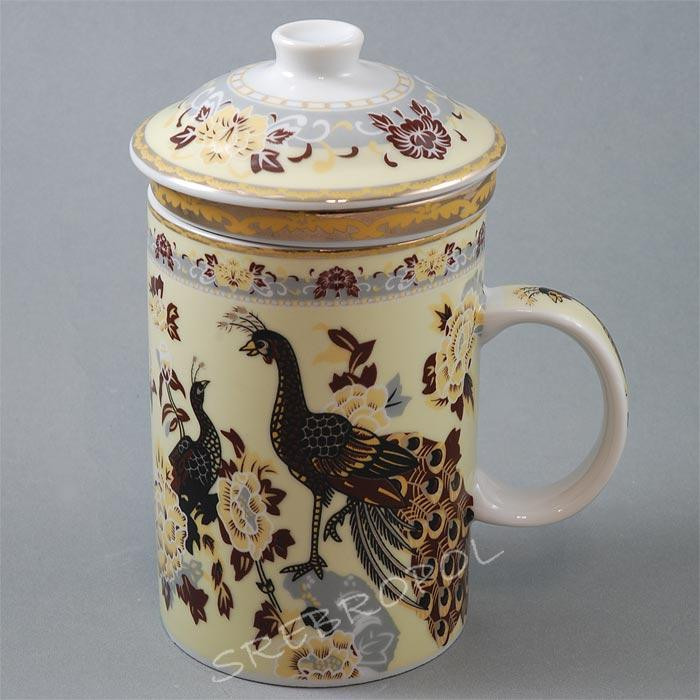 Kubek z zaparzaczem - porcelana japońska Pawie POR70