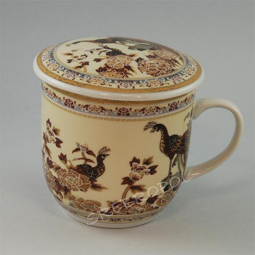 Kubek z zaparzaczem - porcelana japońska Pawie POR95