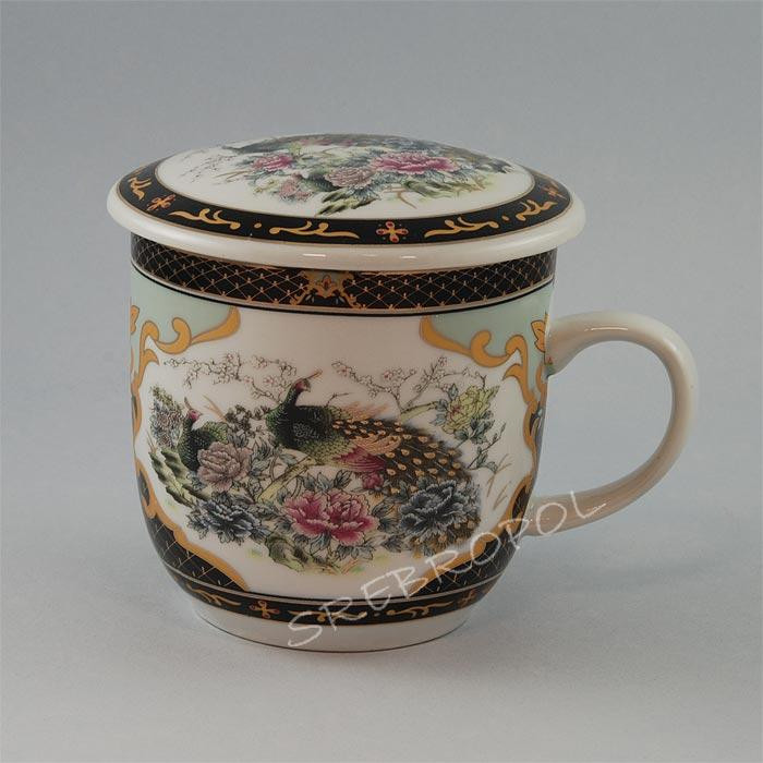 Kubek z zaparzaczem - porcelana japońska Pawie 85KC