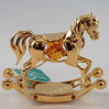 Złota figurka konik na biegunach z kolorowymi kryształkami swarovskiego 366-0207