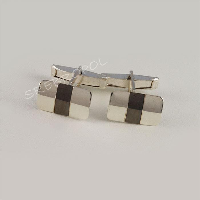 Srebrne spinki do mankietów z czarnym paskiem S5-P 42/0