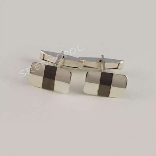 Srebrne spinki do mankietów z czarnym paskiem S5-P 42/0