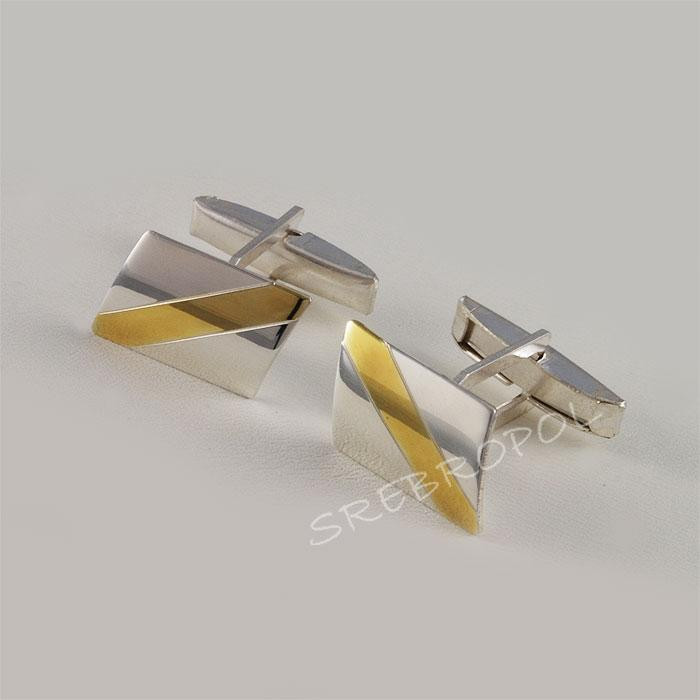 Srebrne spinki do mankietów ze złotym paskiem S-M 41/0 M2