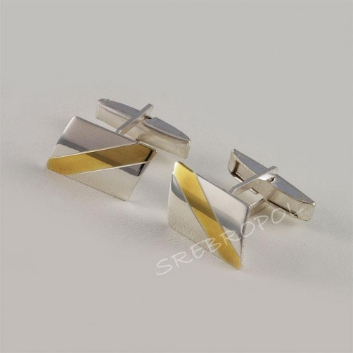 Srebrne spinki do mankietów ze złotym paskiem S-M 41/0 M2