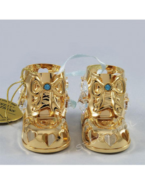 Złota figurka buciki z niebieską wstążeczką i kryształkami Carmani 122-0217
