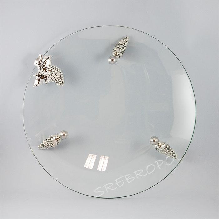 Patera szklana, okrągła z elementami posrebrzanymi 485-8007