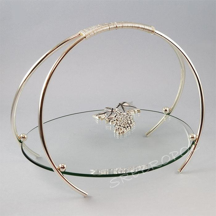 Patera szklana, owalna z elementami posrebrzanymi 485-8043