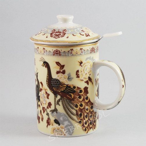 Kubek z zaparzaczem - porcelana japońska Pawie 85KB_2