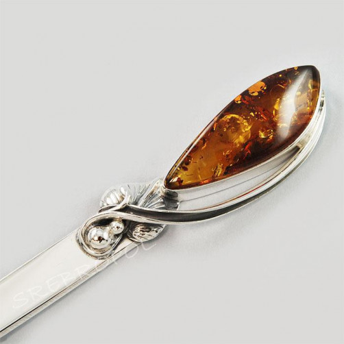 Srebrny nożyk do kopert z bursztynem NÓŻ 185/0 N8