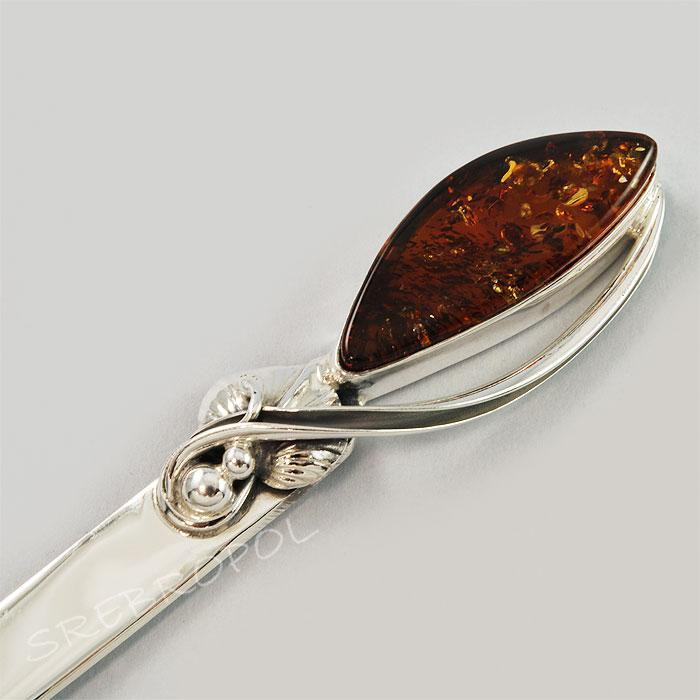 Srebrny nożyk do kopert z bursztynem NÓŻ 185/0 N9