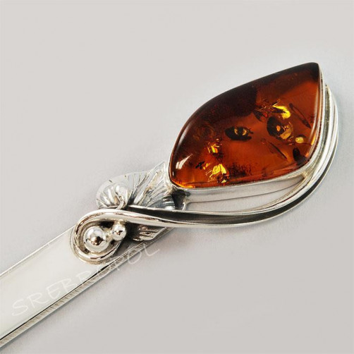 Srebrny nożyk do kopert z bursztynem NÓŻ 185/0 N10