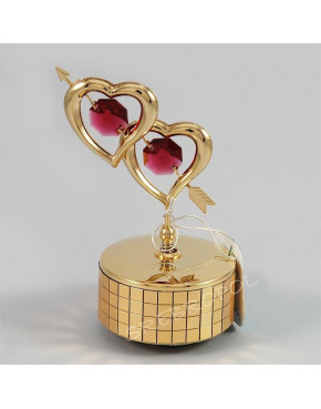 Złota pozytywka dwa serca z kryształkami swarovskiego 366-0084