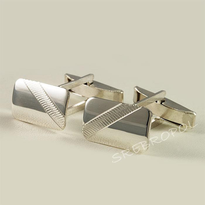 Srebrne spinki do mankietów z grawerowanym wzorkiem S11-P 45/0