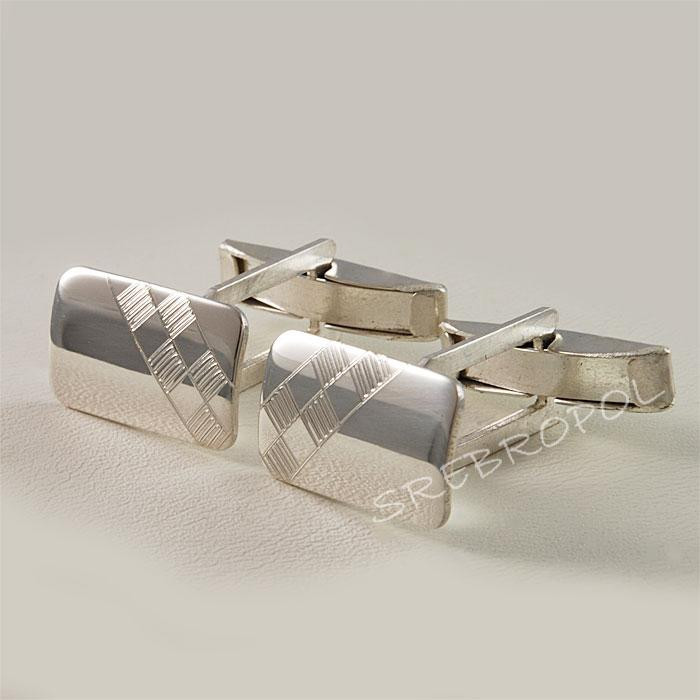 Srebrne spinki do mankietów z grawerowanym wzorkiem S12-P 45/0